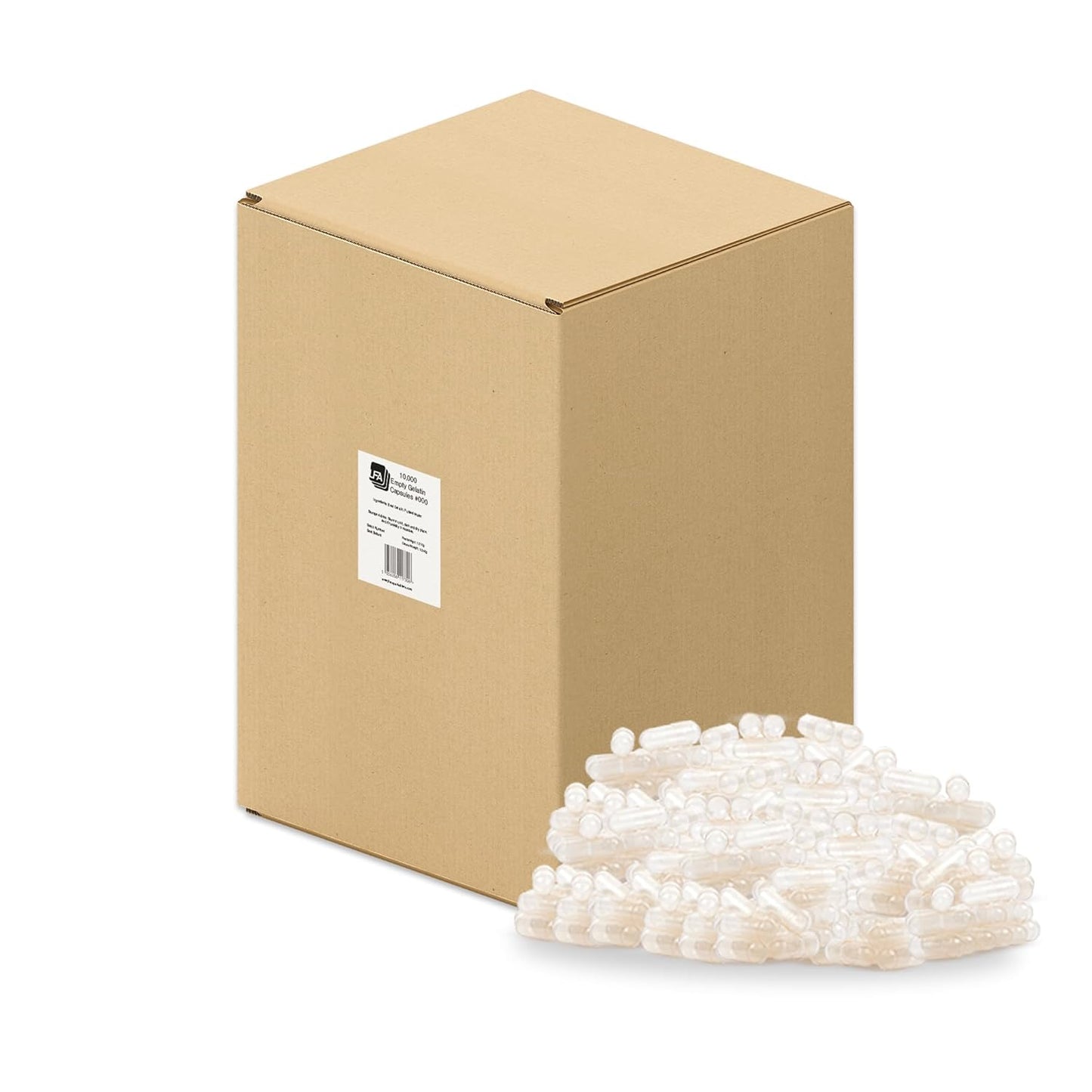 Bulk 000 Gelatin Capsules - 10000 Count Empty Capsules for Filling Machine - Halal Beef Gel Caps - Size 000 Tablet Presses