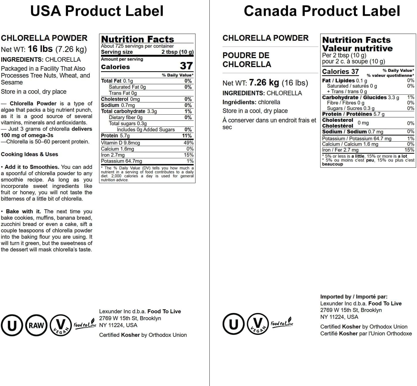Bulk 16lb Raw Chlorella Powder - Kosher, Vegan Superfood, Rich in Vitamins & Minerals for Smoothies & Teas