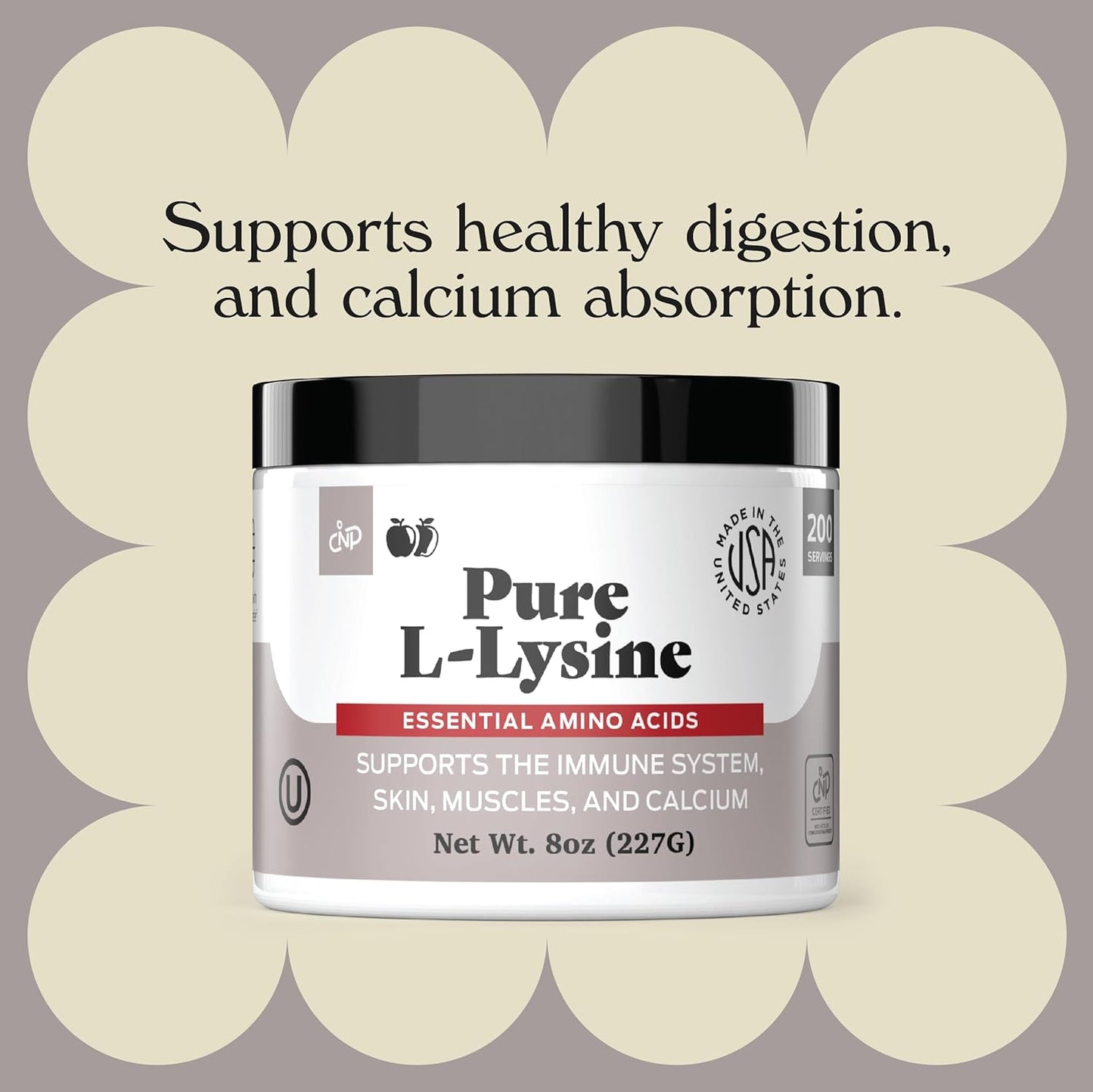 Bulk 8oz L-Lysine Powder Supplement - Natural Product with 200 Servings