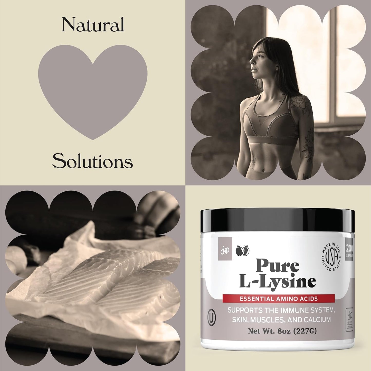 Bulk 8oz L-Lysine Powder Supplement - Natural Product with 200 Servings