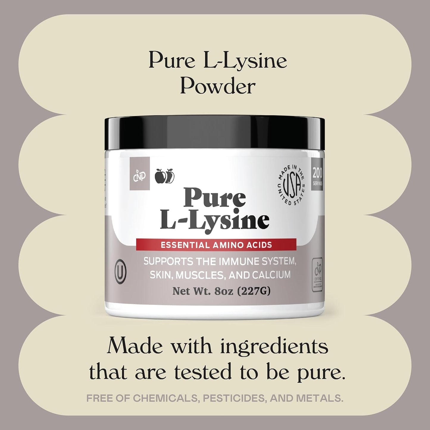 Bulk 8oz L-Lysine Powder Supplement - Natural Product with 200 Servings