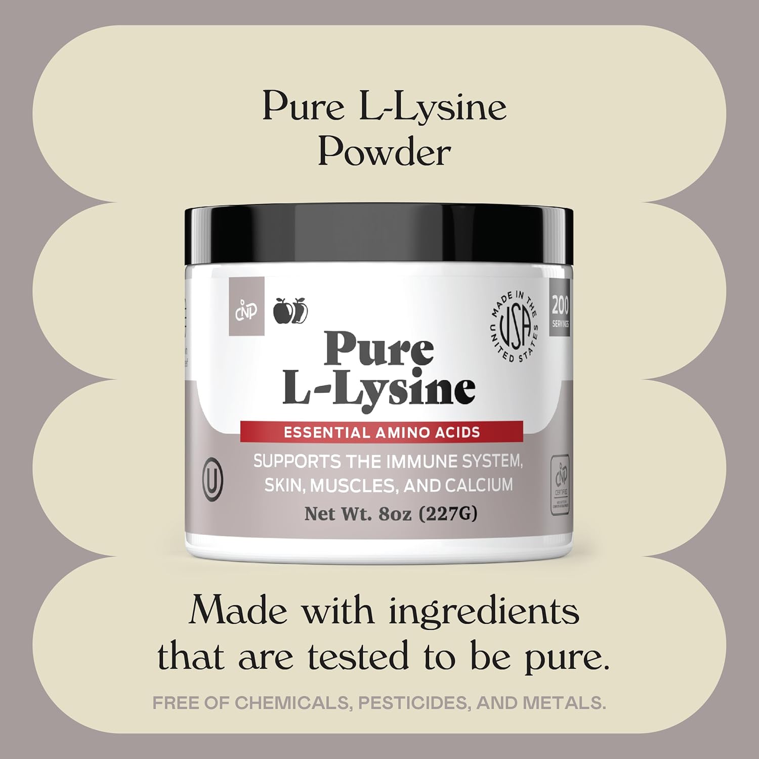 Bulk 8oz L-Lysine Powder Supplement - Natural Product with 200 Servings