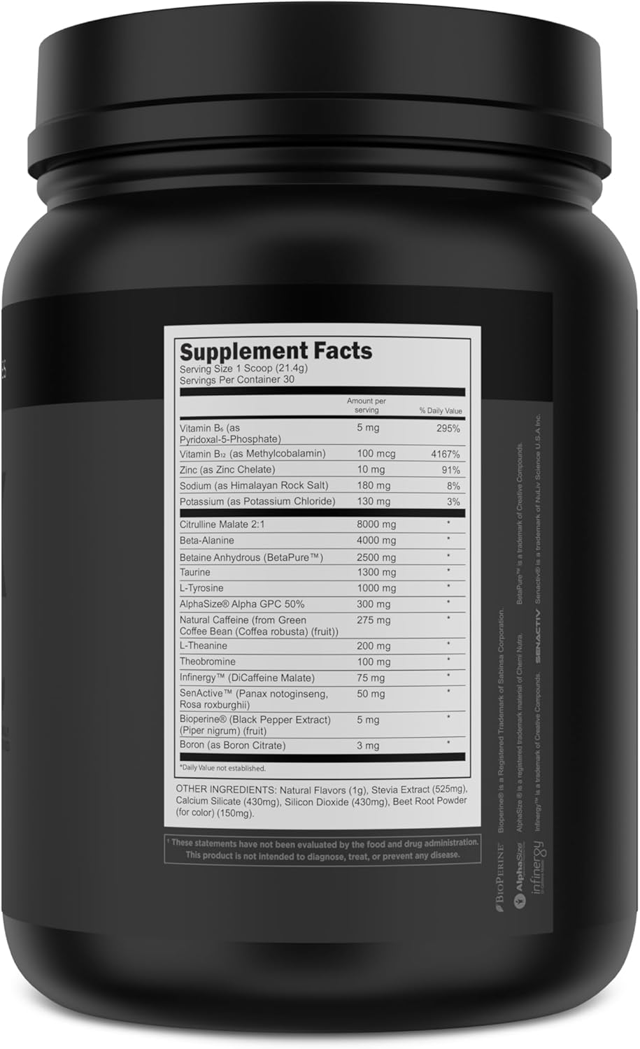 Bulk Black Pre Workout by Transparent Labs - Clinically Dosed Sugar-Free Preworkout with Beta Alanine, Citrulline Malate, & Caffeine. 30 Servings, Cherry Kiwi Flavor for Men and Women