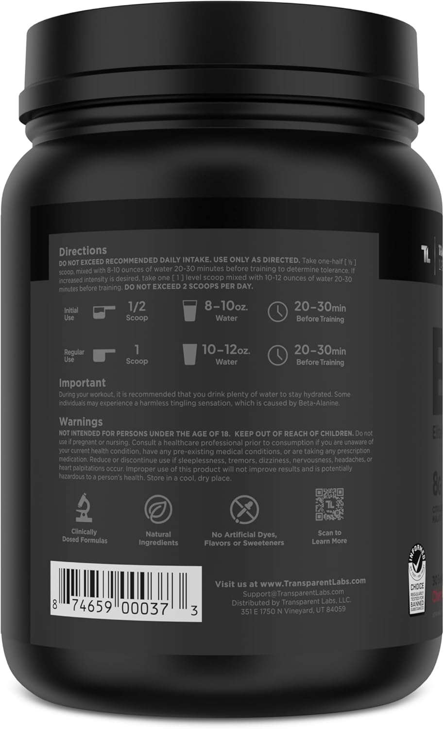 Bulk Black Pre Workout by Transparent Labs - Clinically Dosed Sugar-Free Preworkout with Beta Alanine, Citrulline Malate, & Caffeine. 30 Servings, Cherry Kiwi Flavor for Men and Women