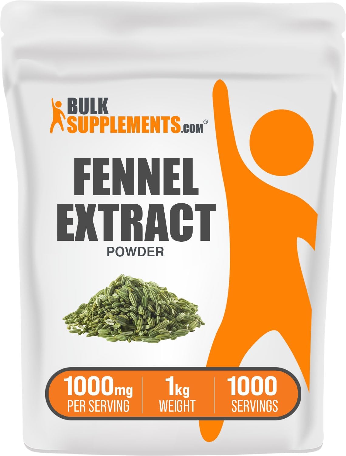 Bulk Fennel Seed Extract Powder - Herbal Supplement, Gluten Free, 1000mg per Serving, 1kg (2.2 lbs) - Pack of 1