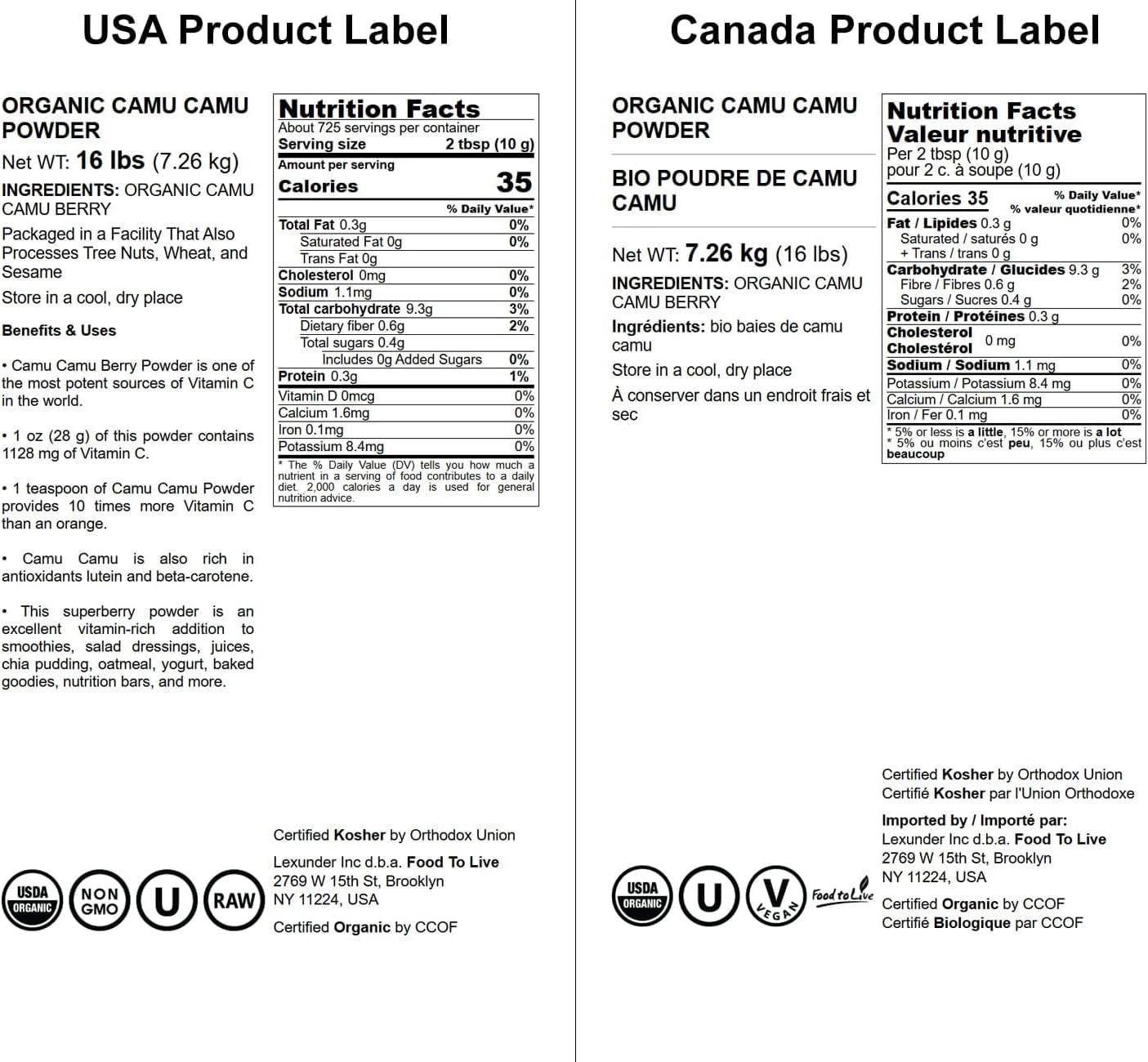 Bulk Organic Camu Camu Powder - 16 lbs - Non-GMO, Raw, Vegan Superfood