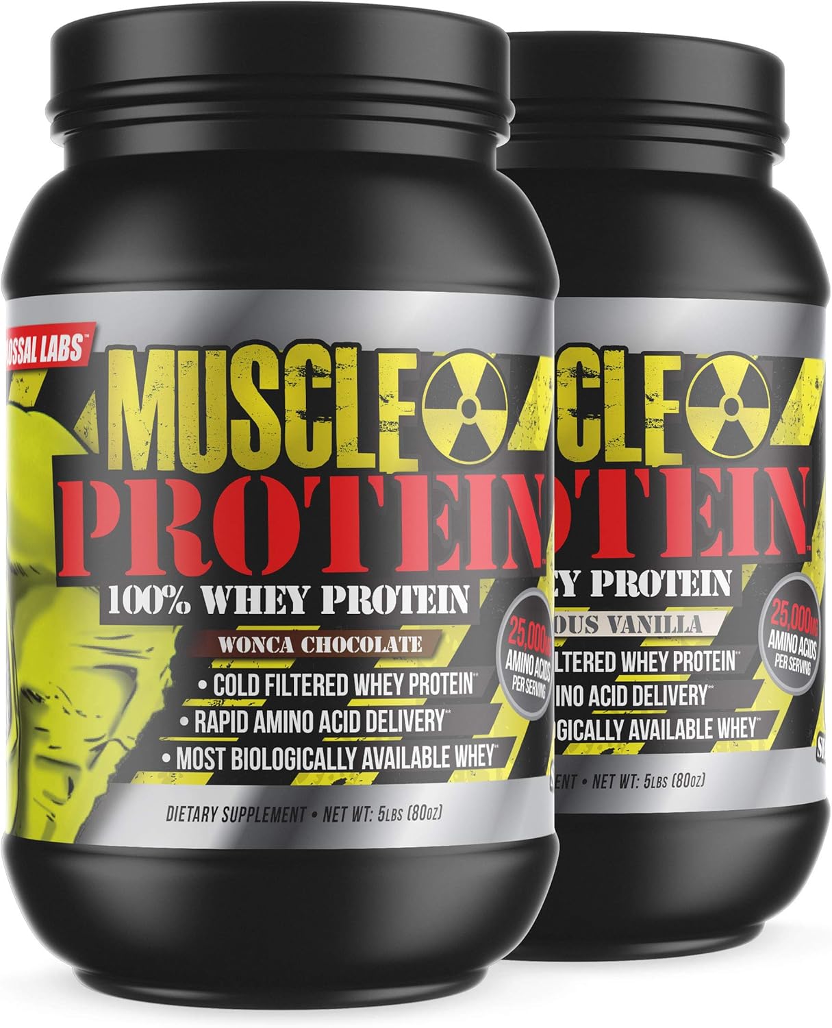 Bulk Pack: COLOSSAL LABS Vanilla Whey Protein Powder - 5 lbs x 2, 25g Protein, Cold Filtered, 6.6g BCAAs, Varying Packaging