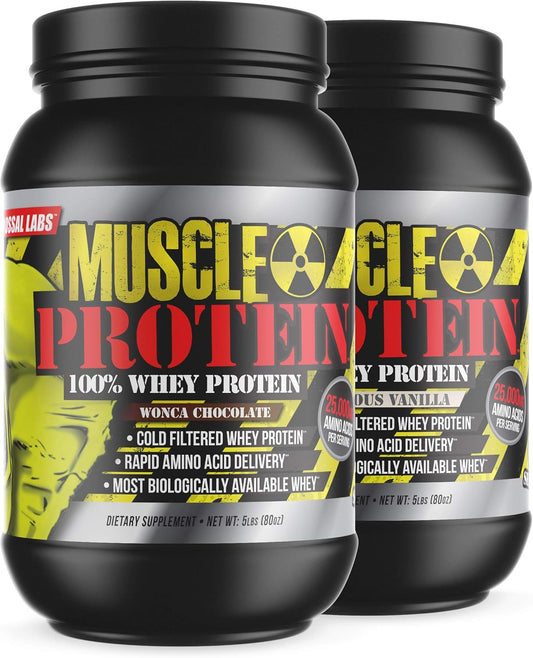Bulk Pack: COLOSSAL LABS Vanilla Whey Protein Powder - 5 lbs x 2, 25g Protein, Cold Filtered, 6.6g BCAAs, Varying Packaging