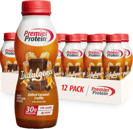 Bulk Pack of 12 Premier Protein Indulgence Salted Caramel Truffle Shakes - 30g Protein, 3g Sugar - 11.5 fl oz