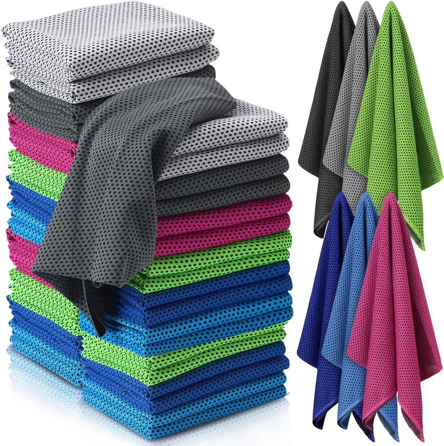 Bulk Pack of 120 Redbaker Cooling Towels for Neck and Face - Quick Dry Microfiber Ice Towels for Hot Weather Sports and Fitness