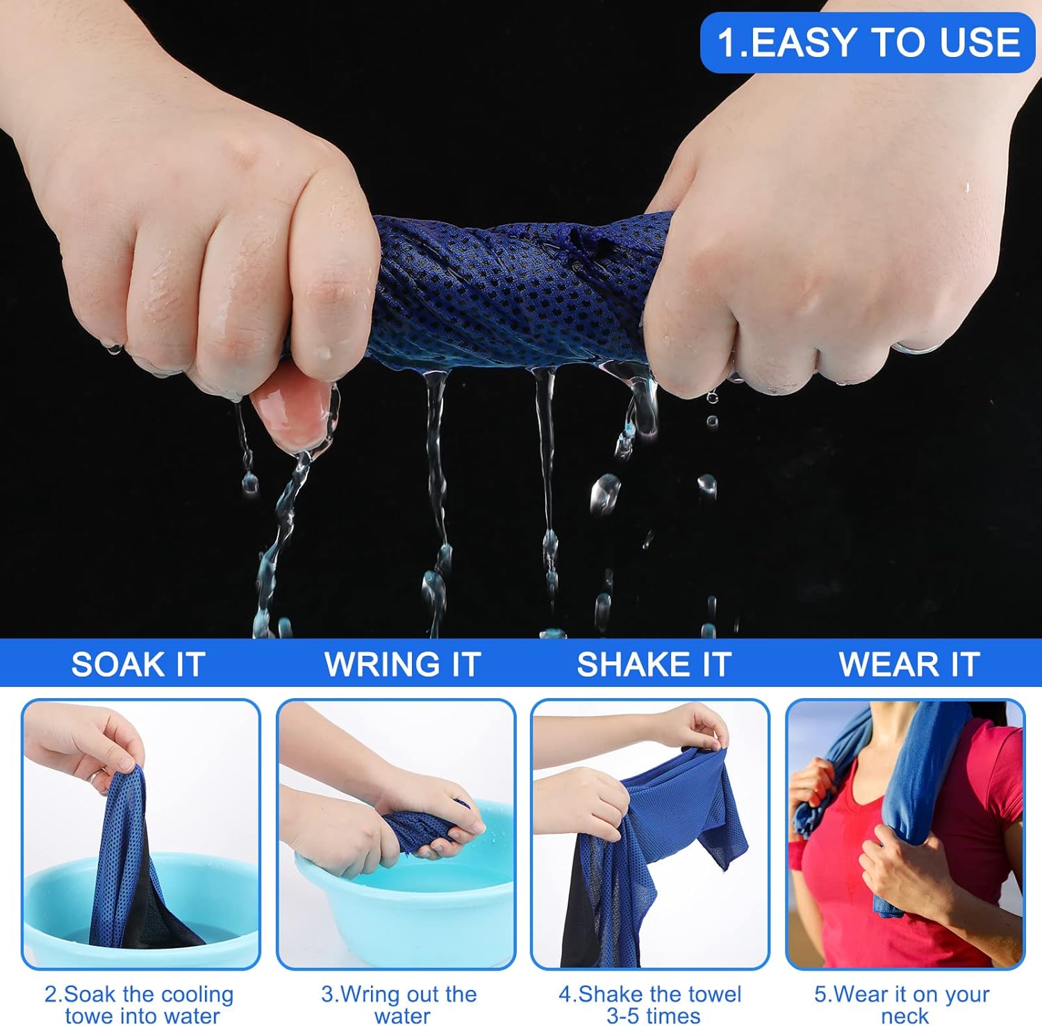 Bulk Pack of 120 Redbaker Cooling Towels for Neck and Face - Quick Dry Microfiber Ice Towels for Hot Weather Sports and Fitness