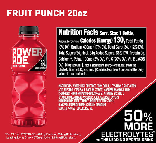 Bulk Pack of 24 POWERADE Fruit Punch Sports Drinks, 20 Ounce Each