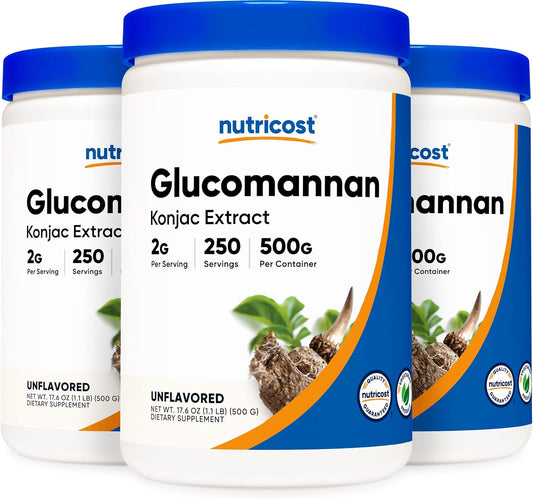 Bulk Pack of 3 Nutricost Glucomannan Powder 500G - Dietary Fiber Supplement for Weight Management
