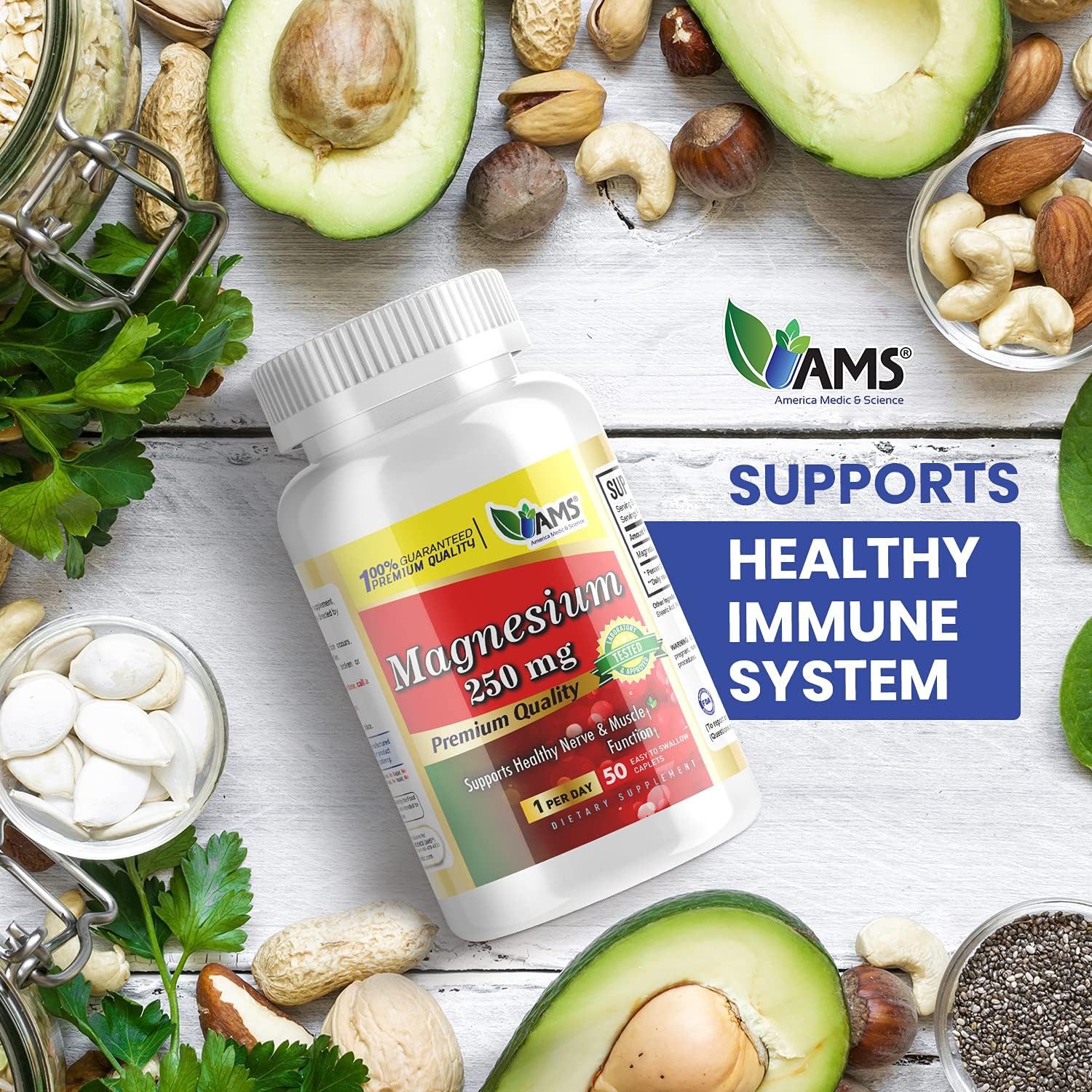 Bulk Pack of 450 America Medic & Science Magnesium 250 mg Caplets - Magnesium Oxide Supplement for Nerve and Muscle Health, Exercise Performance Boost