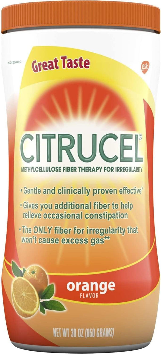 Bulk Pack of 5 Citrucel Powder Orange Flavor 30 oz - Digestive Health Supplement