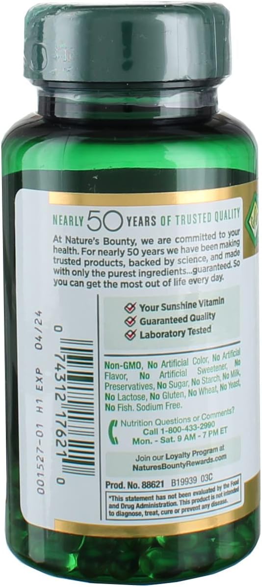 Bulk Pack of 750 Nature's Bounty Vitamin D3 2000 IU Softgels