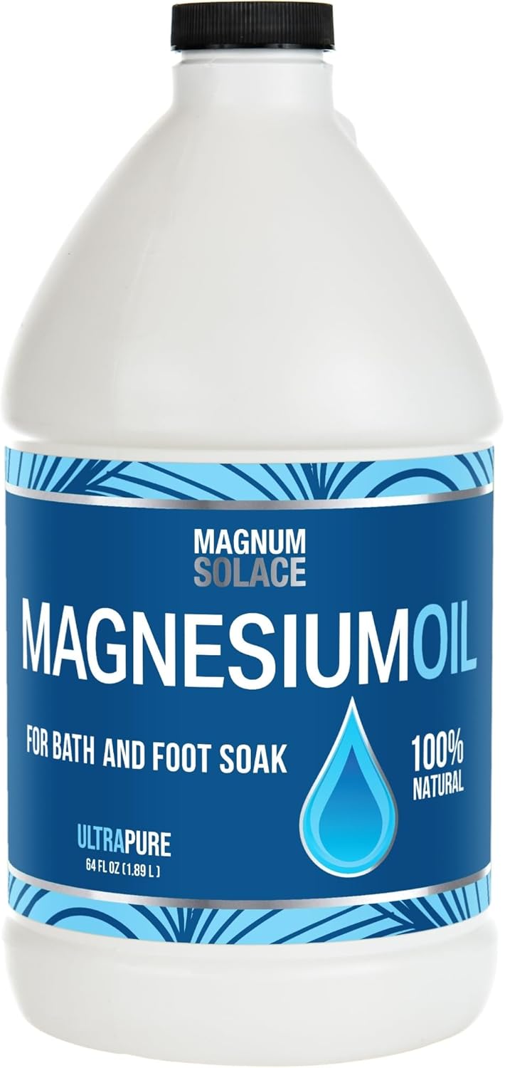 Bulk Size 64 oz Magnum Solace Pure Magnesium Oil, Perfect for Bath Flakes or Refilling Spray