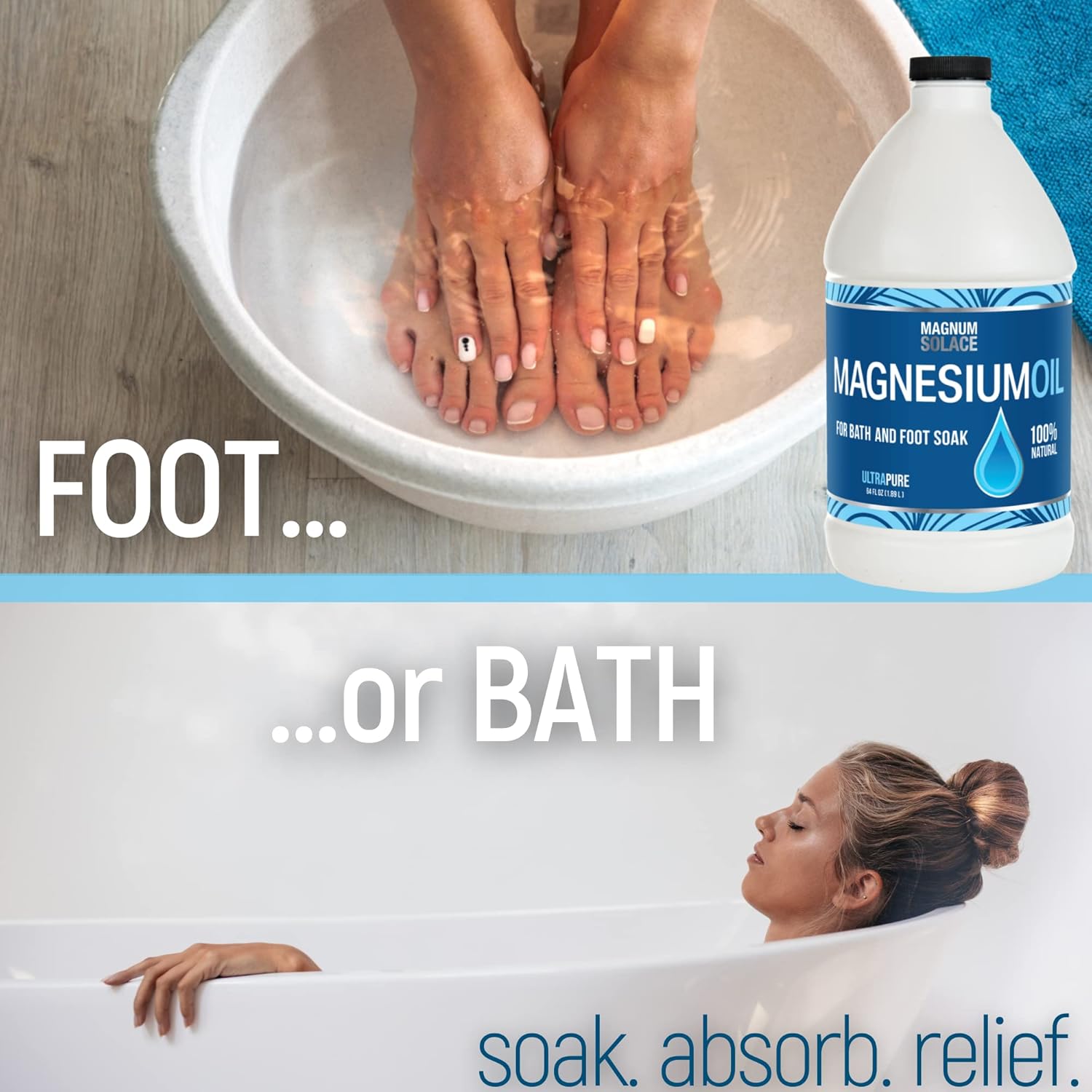 Bulk Size 64 oz Magnum Solace Pure Magnesium Oil, Perfect for Bath Flakes or Refilling Spray