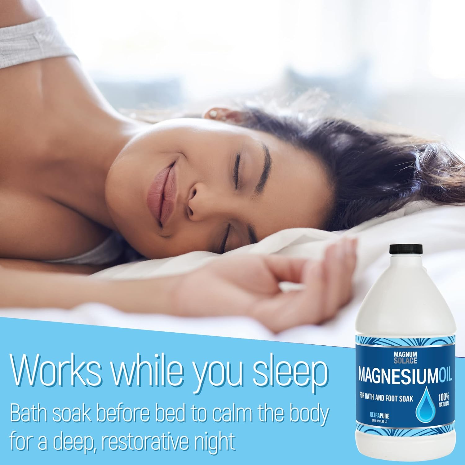 Bulk Size 64 oz Magnum Solace Pure Magnesium Oil, Perfect for Bath Flakes or Refilling Spray