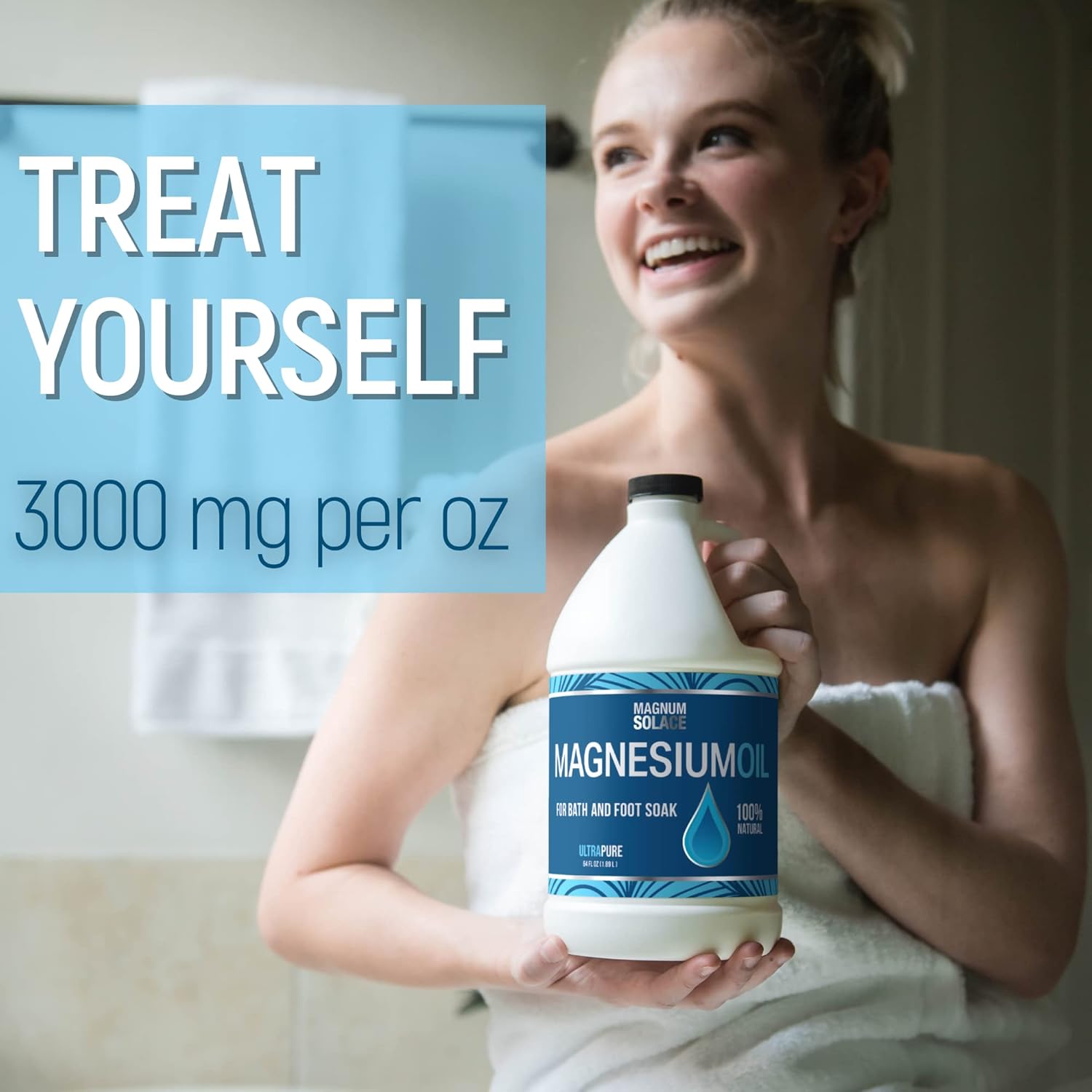 Bulk Size 64 oz Magnum Solace Pure Magnesium Oil, Perfect for Bath Flakes or Refilling Spray