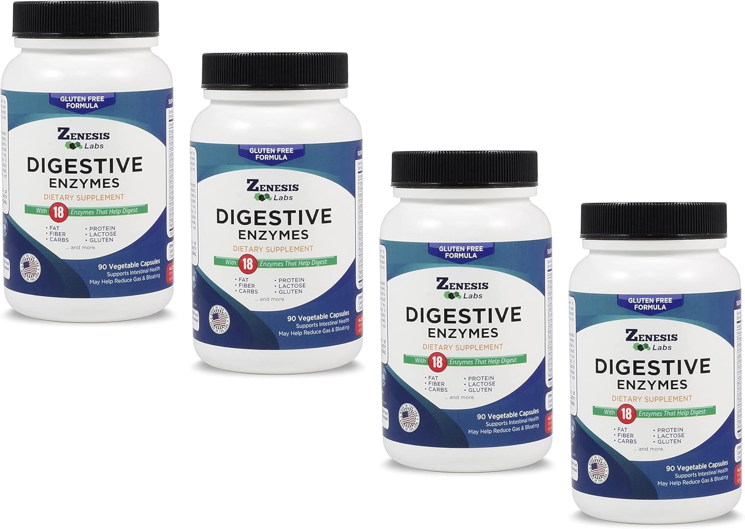 Bulk Supply of Zenesis Labs Digestive Enzymes - 360 Capsules with 17 Enzymes (4 Bottles, 90 Capsules Each)