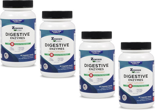 Bulk Supply of Zenesis Labs Digestive Enzymes - 360 Capsules with 17 Enzymes (4 Bottles, 90 Capsules Each)