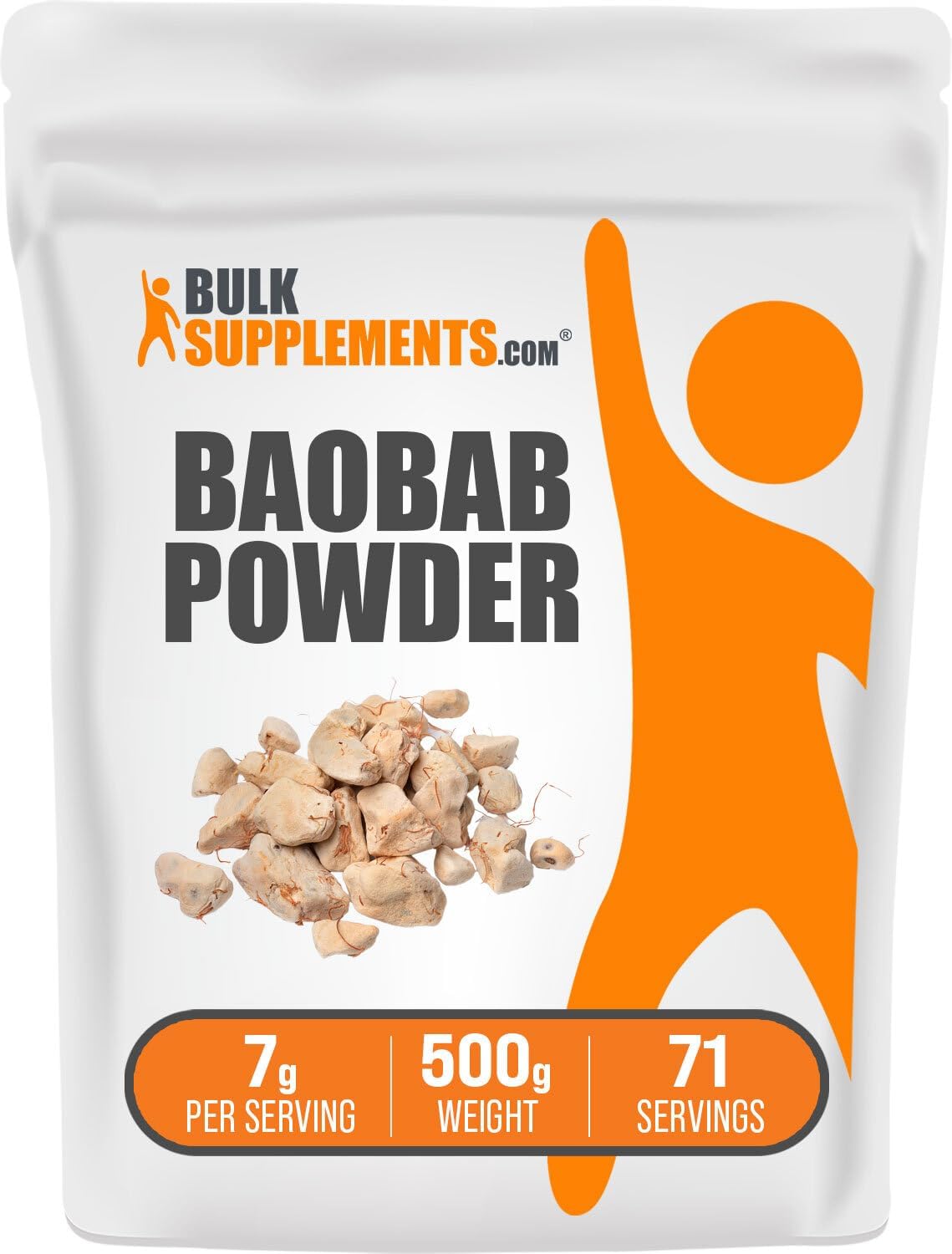 BulkSupplements Baobab Powder - Pure Baobab Fruit Supplement - Antioxidant-Rich Source of Fiber - Gluten-Free - 500g (1.1 lbs) - 71 Servings
