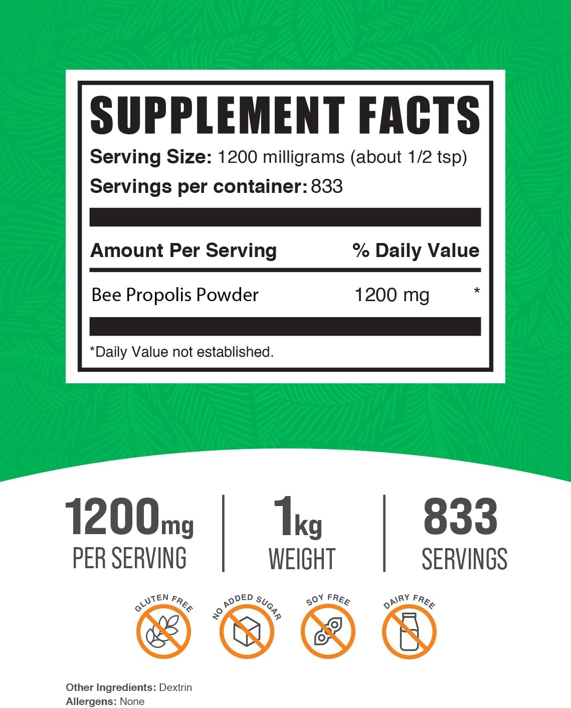 BulkSupplements Bee Propolis Powder 1kg - Natural Antioxidant Supplement for Immune Support - Gluten Free, 1200mg per Serving