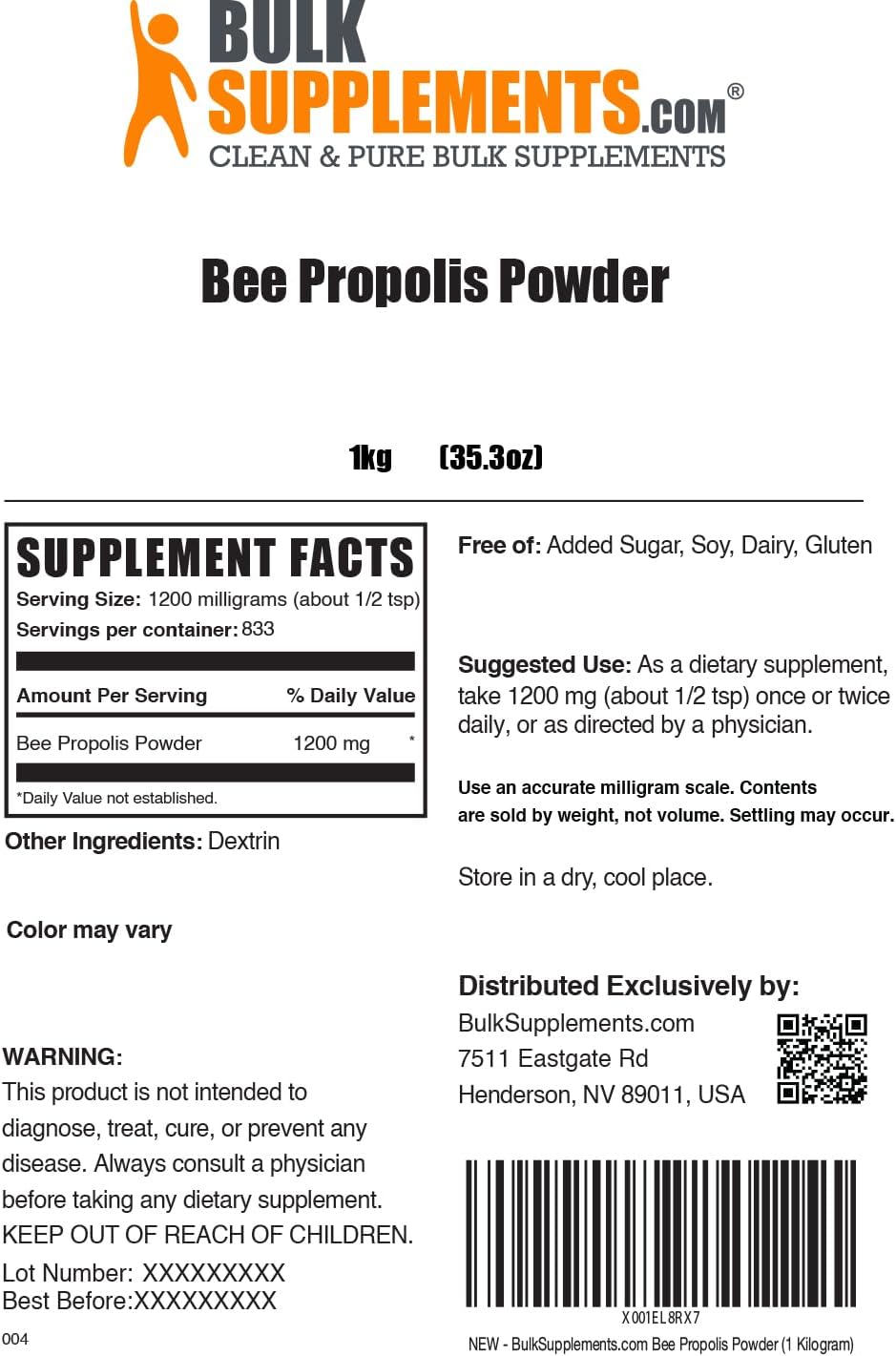 BulkSupplements Bee Propolis Powder 1kg - Natural Antioxidant Supplement for Immune Support - Gluten Free, 1200mg per Serving
