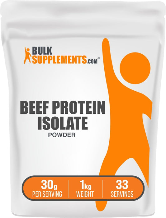 BulkSupplements Beef Protein Isolate Powder - Unflavored & Gluten Free, 30g per Serving, 1kg (2.2 lbs) - Lactose-Free Beef Protein Powder