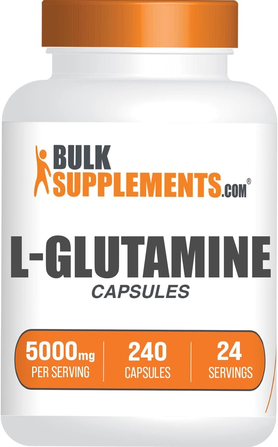 BulkSupplements L-Glutamine Capsules - 5000mg L Glutamine Supplement for Gut Health - Gluten Free Pills, 240 Capsules