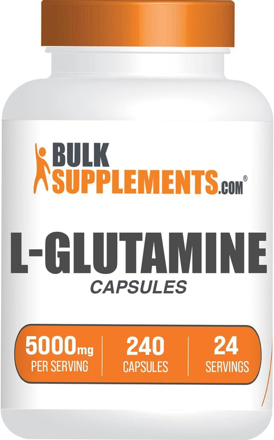 BulkSupplements L-Glutamine Capsules - 5000mg L Glutamine Supplement for Gut Health - Gluten Free Pills, 240 Capsules