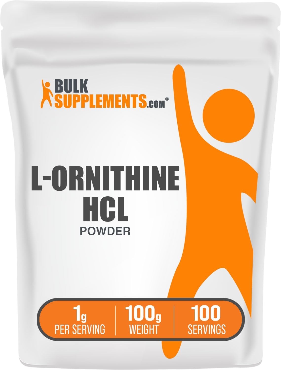 BulkSupplements L-Ornithine HCl Powder - 1000mg Amino Acid Supplement, Gluten Free - 100g (3.5 oz) - Pack of 1