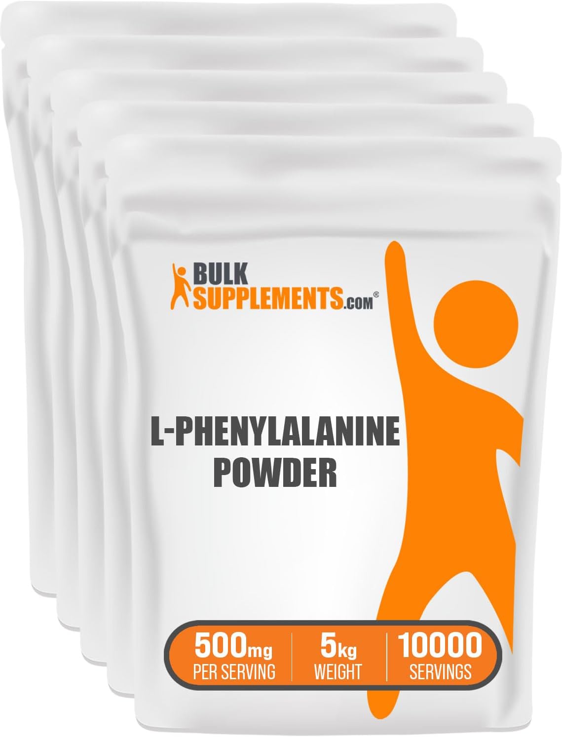 BulkSupplements L-Phenylalanine Powder 500mg - Amino Acid Supplement, Gluten Free, 5kg (11 lbs) - Pack of 5