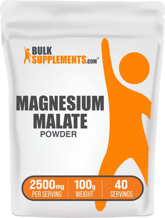 BulkSupplements Magnesium Malate Powder - 100g (3.5 oz) Pure Magnesium Supplement - Gluten Free - 2500mg (400mg Magnesium) per Serving