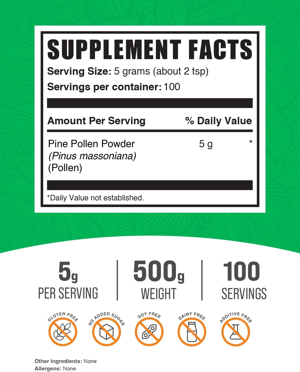 BulkSupplements Pine Pollen Powder 500g - Broken Cell Wall Pine Pollen Herbal Supplement - Gluten Free, 5g per Serving