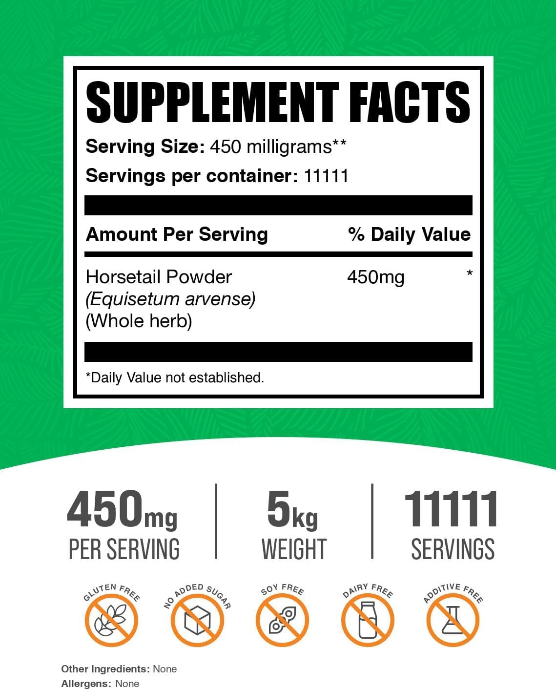 BulkSupplements.com 5kg - 11 lb Horsetail Powder for Hair, Skin, and Nails