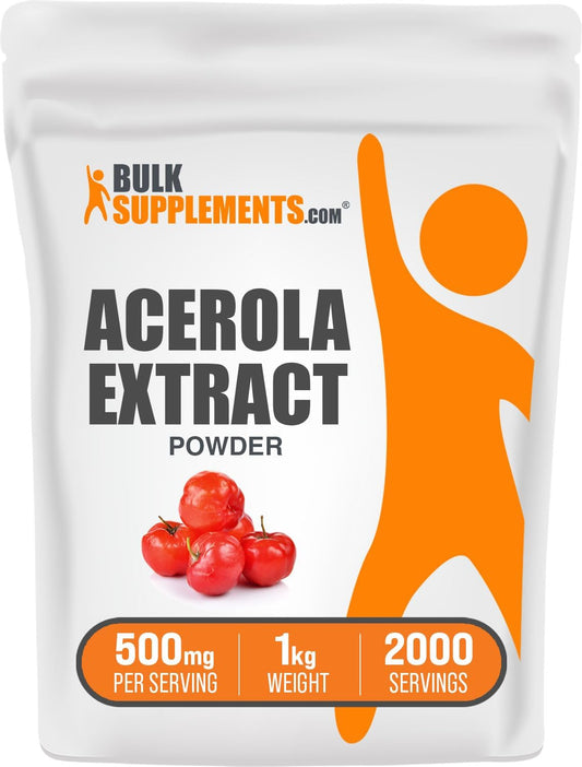 BulkSupplements.com Acerola Cherry Extract Powder - Vegan & Gluten Free, 500mg per Serving, 1kg (2.2 lbs) - Natural Vitamin C Powder