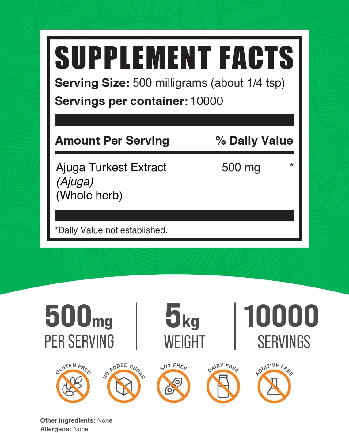 BulkSupplements.com Ajuga Turkest Extract Powder - Herbal Supplement, Gluten-Free Ajuga Powder, 500mg - 5kg (11 lbs) - Pack of 5