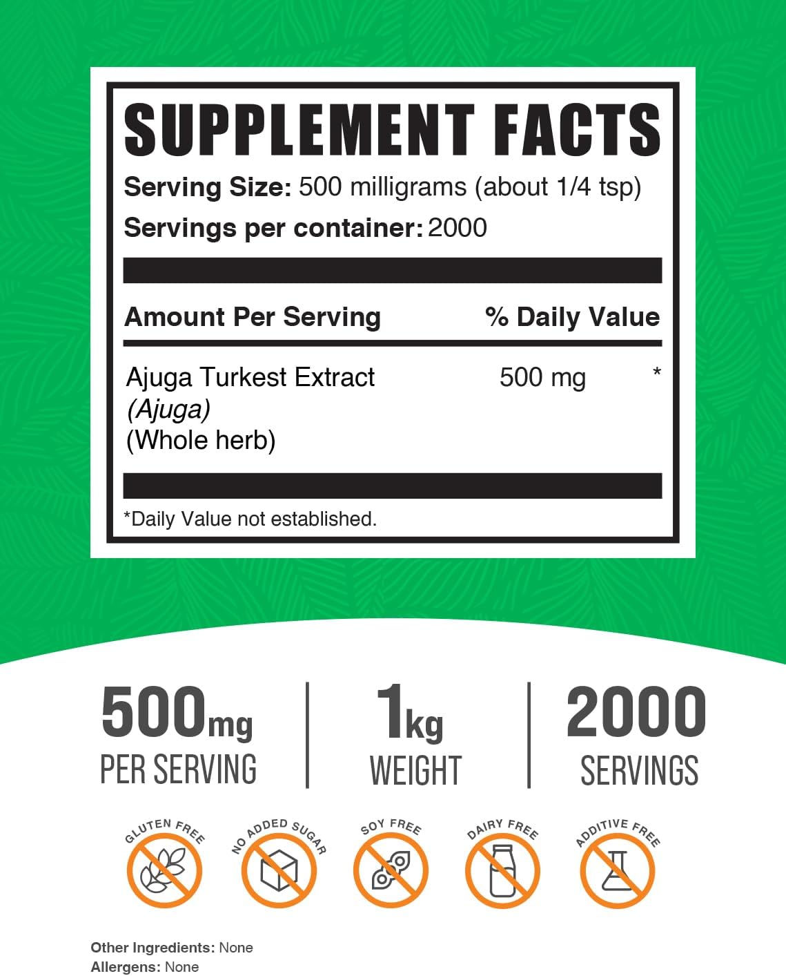 BulkSupplements.com Ajuga Turkest Extract Powder - Pure Herbal Supplement, 500mg per Serving, Gluten Free - 1kg (2.2 lbs) Pack of 1