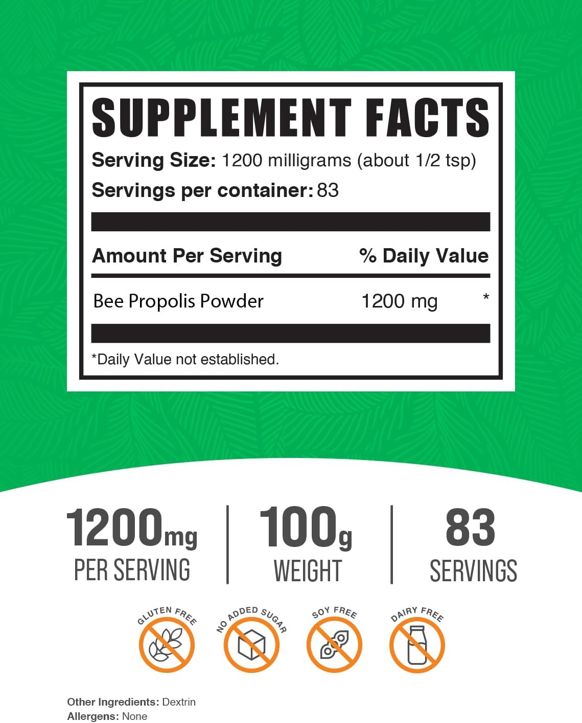 BulkSupplements.com Bee Propolis Powder - Immune Support Supplement, Antioxidant-Rich Source, Natural & Gluten-Free, 1200mg per Serving, 100g (3.5 oz) (1 Pack)