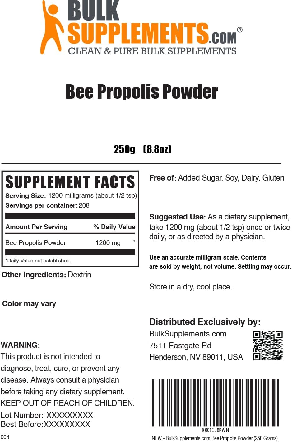 BulkSupplements.com Bee Propolis Powder - Immune Support Supplement, 1200mg per Serving, 250g - Natural Antioxidant, Gluten Free - Pack of 1