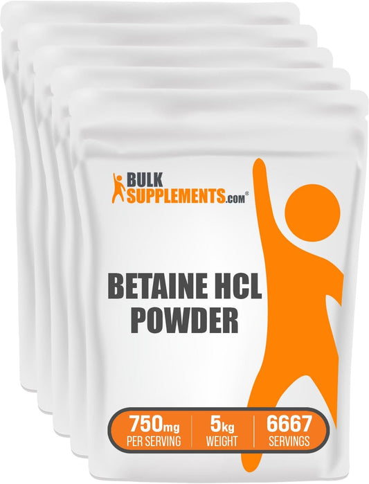 BulkSupplements.com Betaine HCl Powder - 750mg per Serving, Digestive Health Support Supplement - Gluten Free, 5kg (11 lbs) Bottle