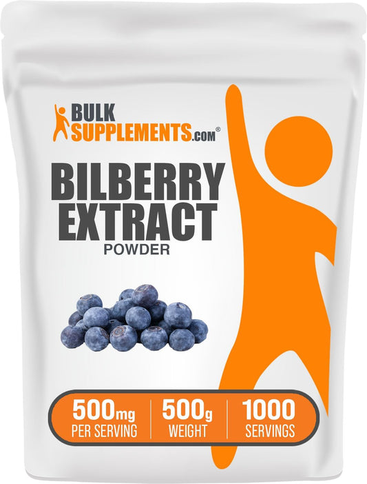 BulkSupplements.com Bilberry Extract Powder - 500mg per Serving, 500g (1.1 lbs) - Gluten Free Bilberry Fruit Supplement for Eye Health