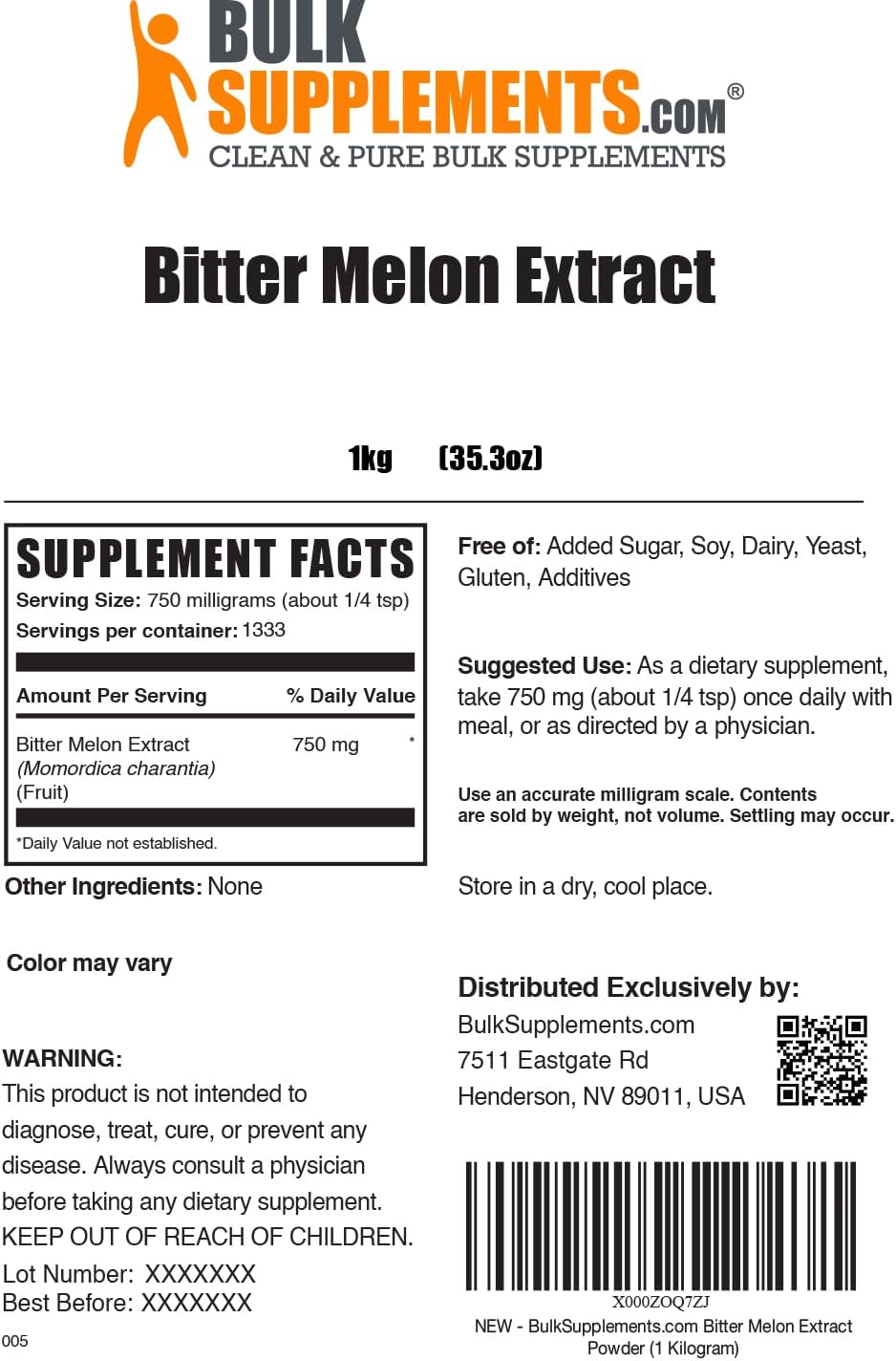 BulkSupplements.com Bitter Melon Extract Powder - Herbal Supplement, Gluten Free, 750mg per Serving, 1kg (2.2 lbs) - Bitter Gourd Extract for Health