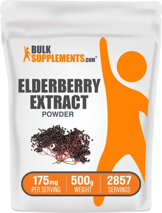 BulkSupplements.com Black Elderberry Extract Powder - Immune Support Supplement - Gluten Free - 175mg per Serving, 500g (1.1 lbs) Pack