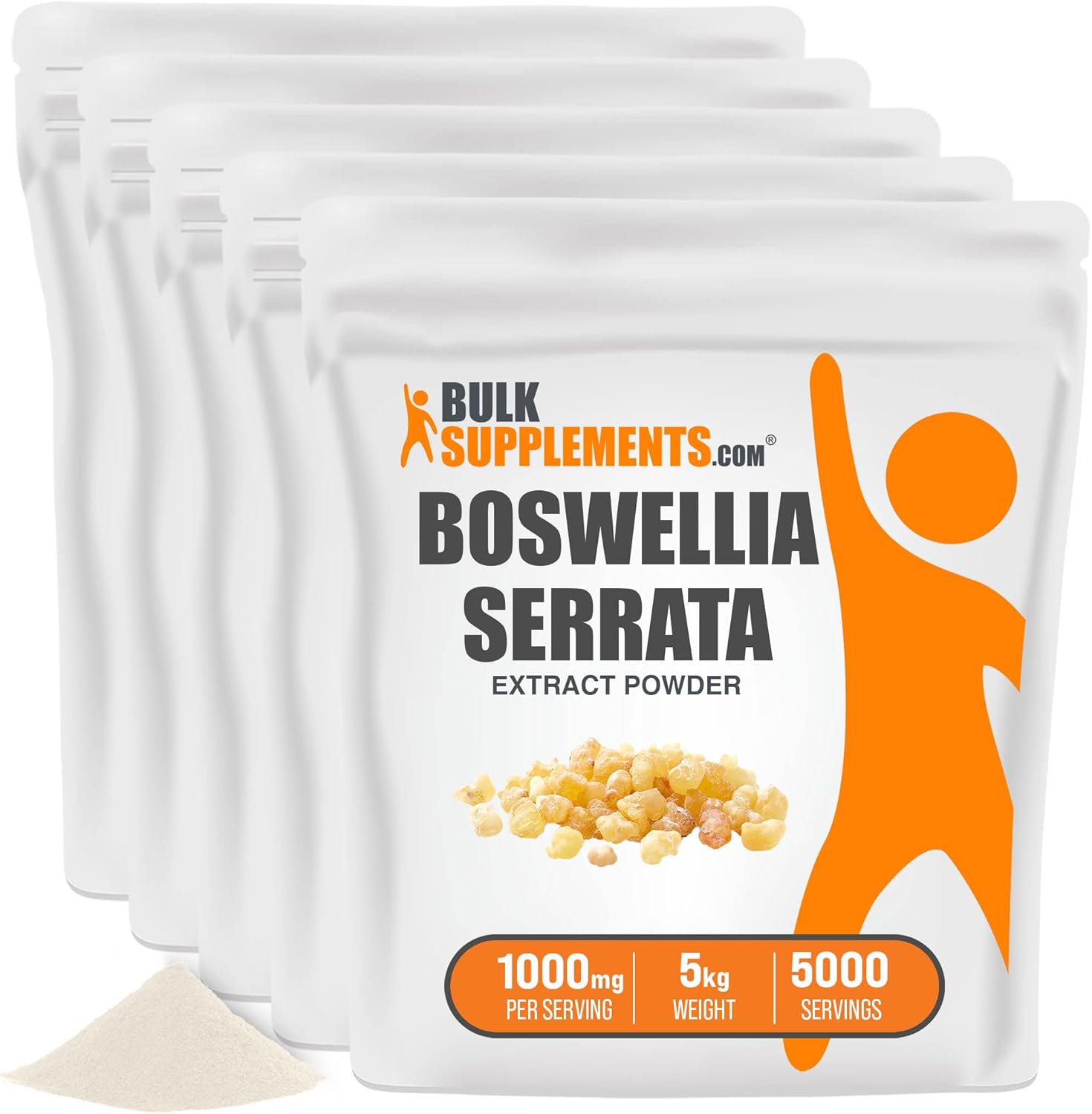 BulkSupplements.com Boswellia Serrata Extract Powder - Herbal Supplement, Gluten Free, 500mg per Serving, 5kg (11 lbs) (Pack of 5)