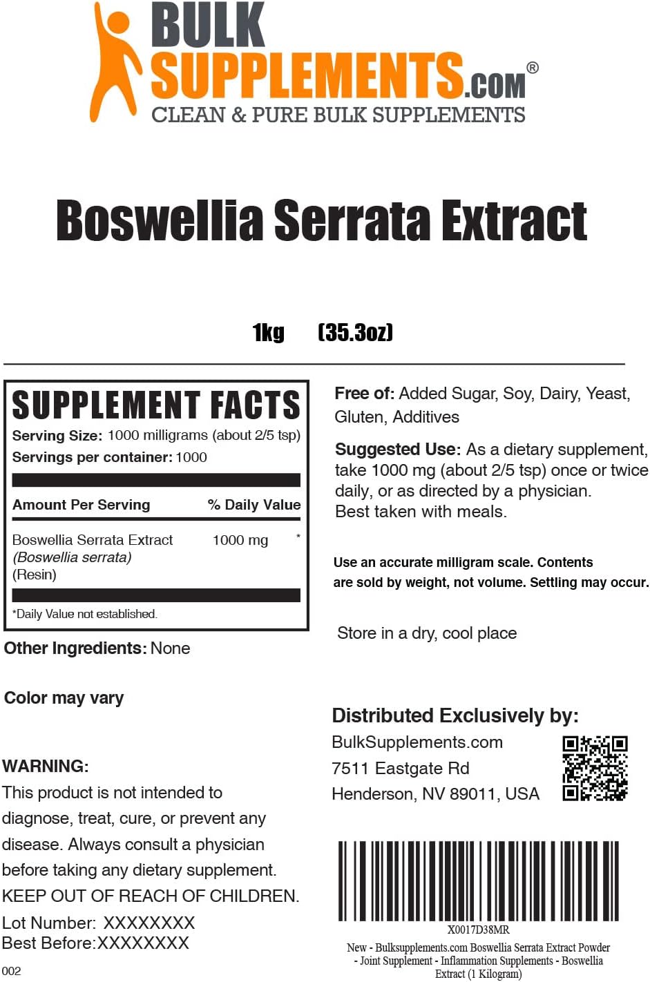 BulkSupplements.com Boswellia Serrata Extract Powder - Herbal Supplement, Gluten Free, 500mg per Serving, 5kg (11 lbs) (Pack of 5)