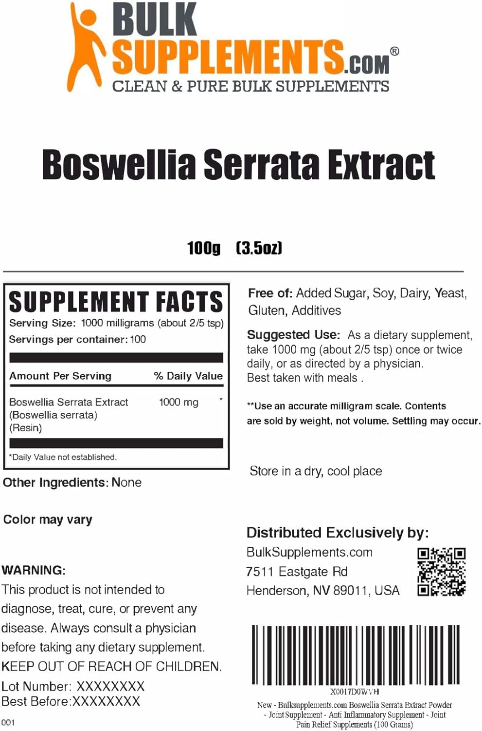 BulkSupplements.com Boswellia Serrata Extract Powder - Frankincense Resin Supplement, 500mg per Serving, 100g (3.5 oz) - Herbal & Gluten Free