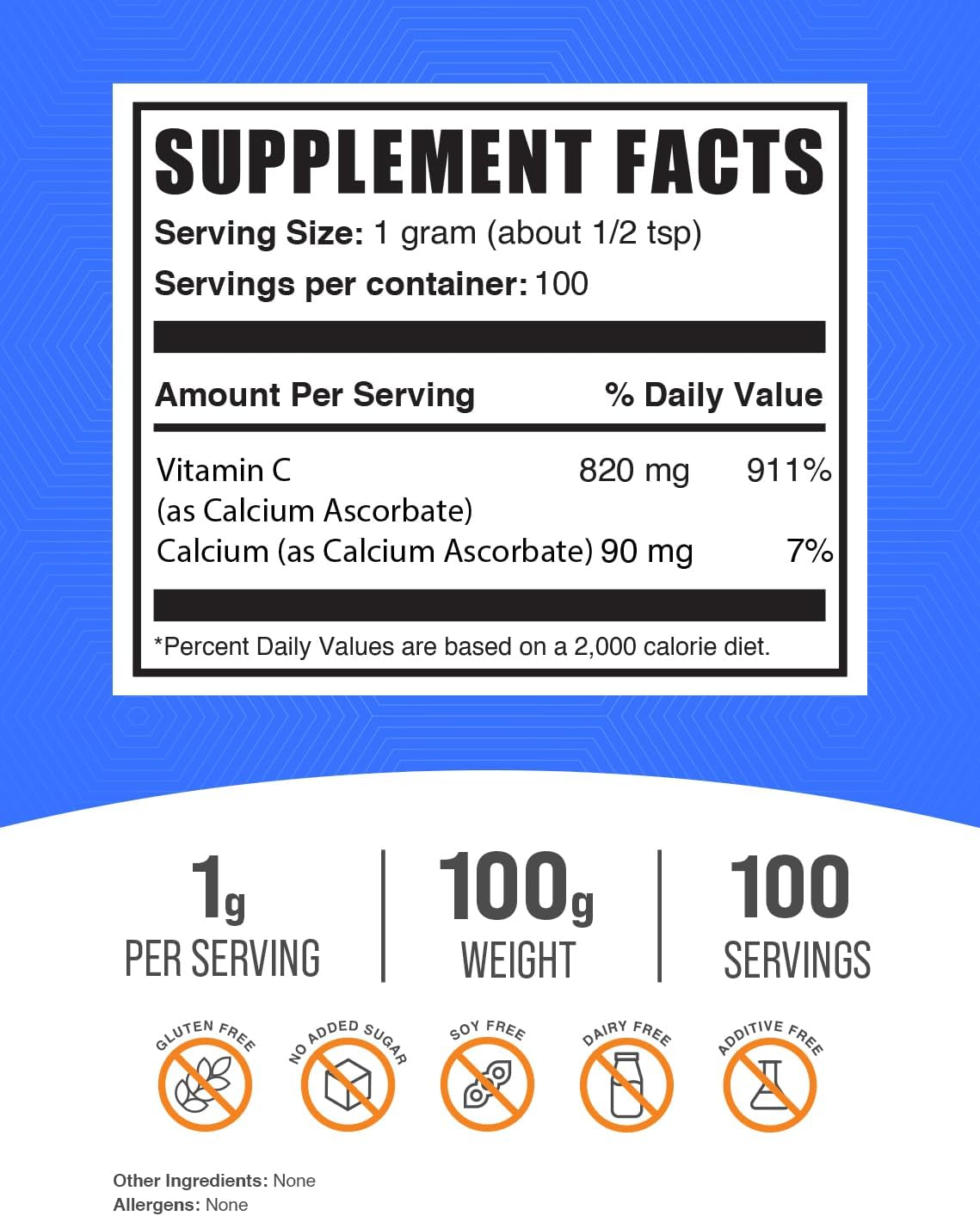 BulkSupplements.com Buffered Vitamin C Calcium Ascorbate Powder - Gluten Free Supplement, 1000mg per Serving, 100 Servings, 100g